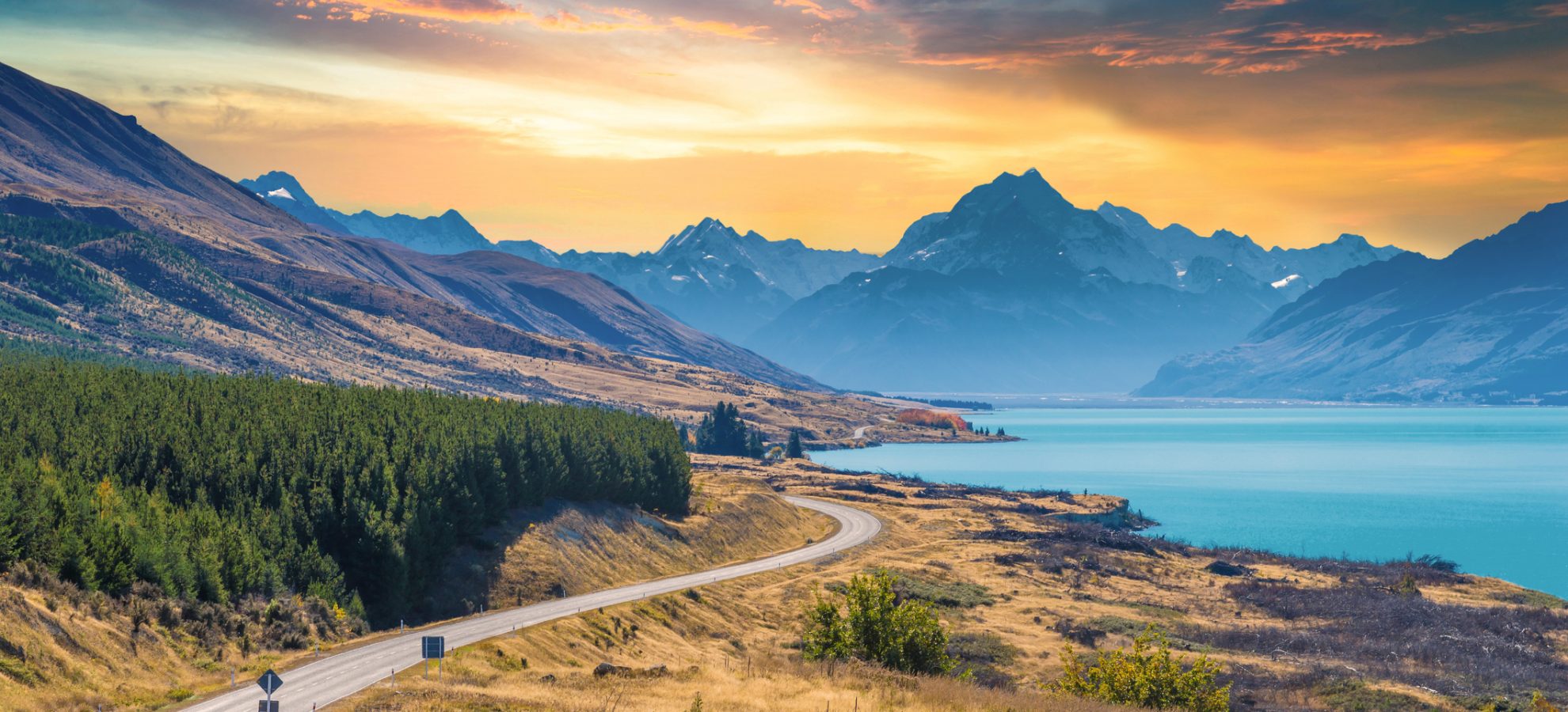 Panoramisch uitzicht landschap van South Island, Nieuw-Zeeland