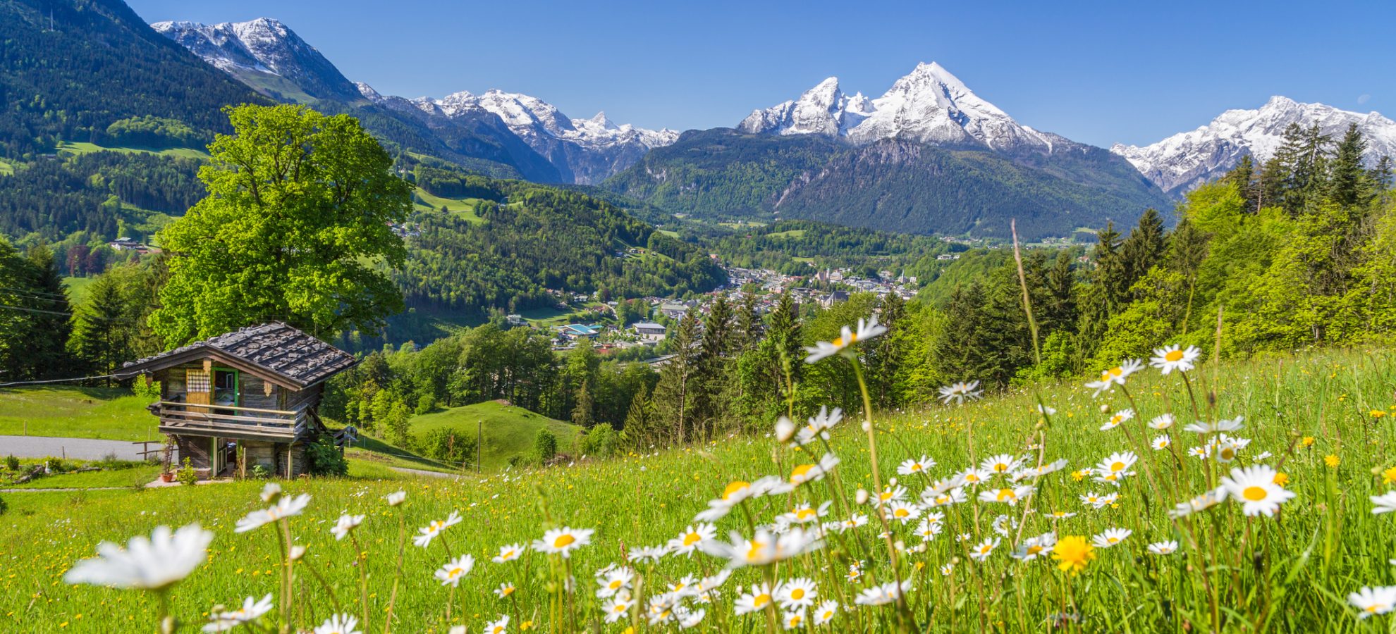 Zwitserland Alpine landschap met houten chalet in de zomer