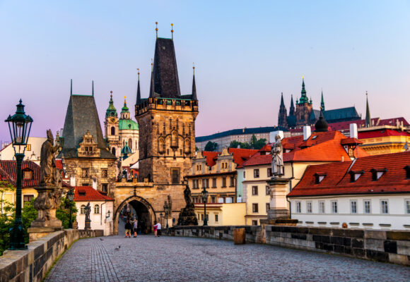 Charles bridge and Castle of Prague in the morning. Czech Republic