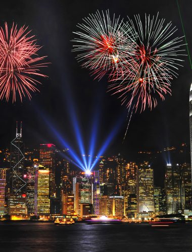 Vuurwerk in Victoria Harbour, Hong Kong