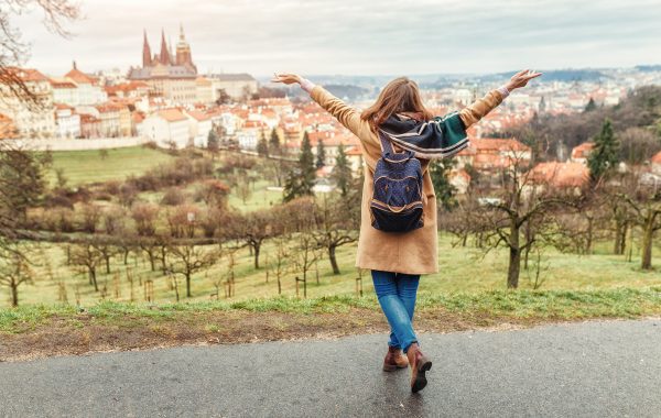 Backpacker in Prague, Czech Republic