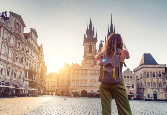 Backpackers in Prague, Czech Republic