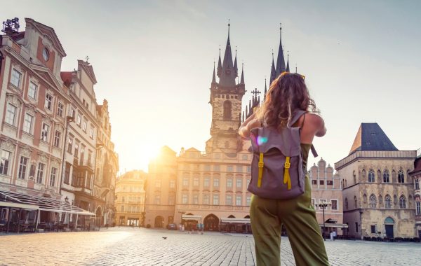 Backpackers in Prague, Czech Republic