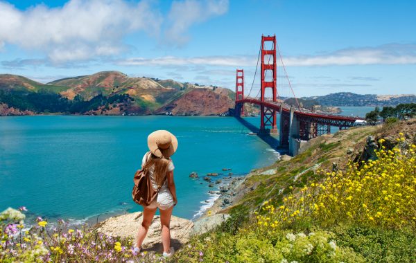 Backpacker in San Francisco, United States, North America