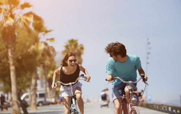 Backpackers in Barcelona, Spain