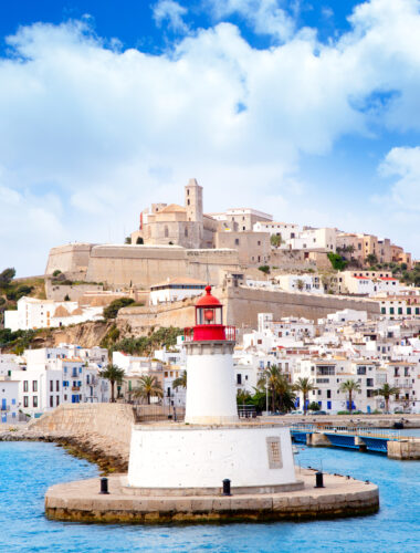 Eivissa ibiza town from red lighthouse red beacon in Balearic Islands