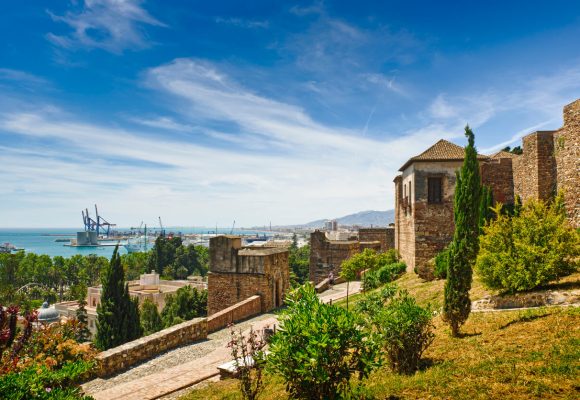View of the Harbor of Malaga city from the Alcazaba