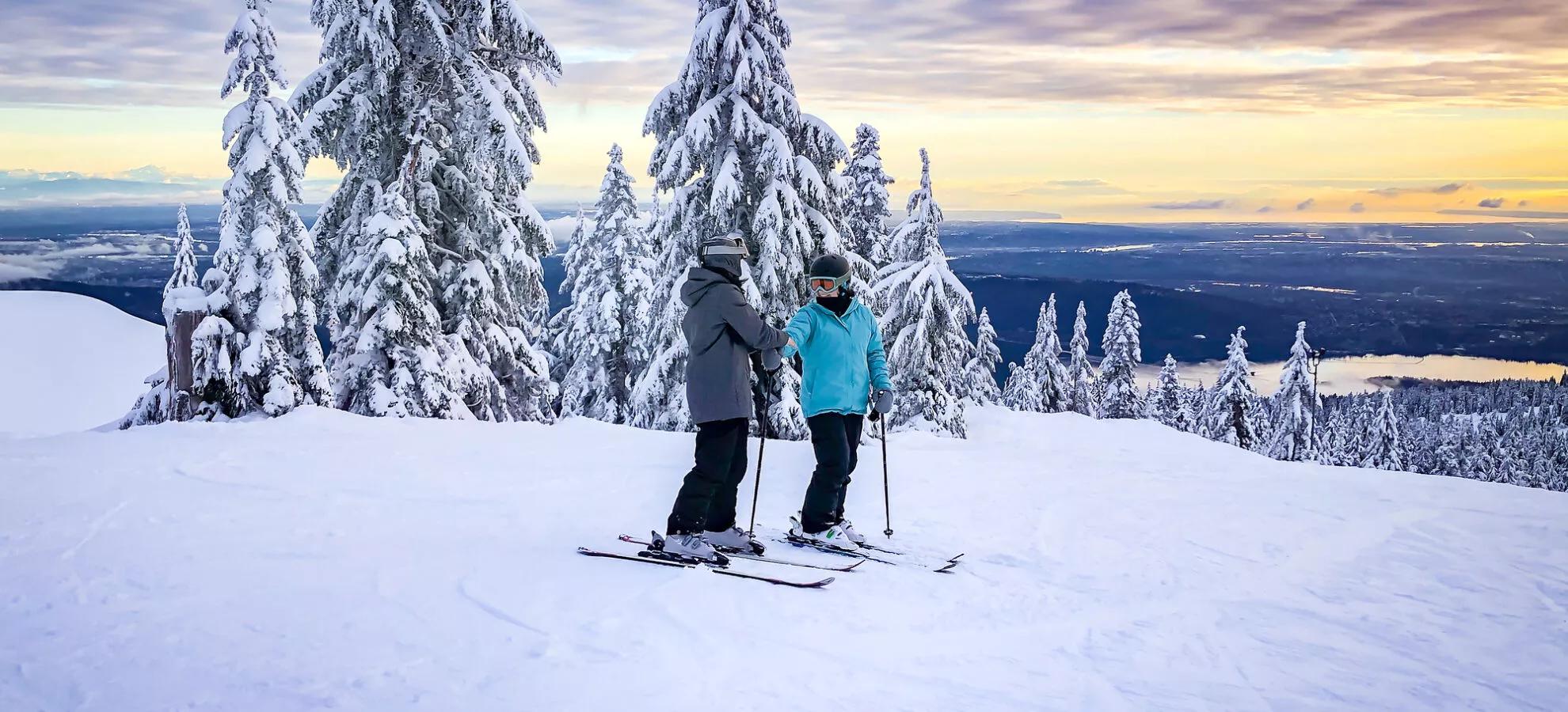 Sking with Mt. Seymour in the City of Vancouver in the background