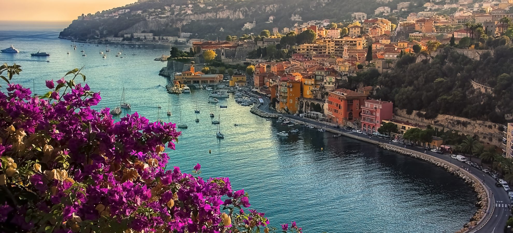 Coastline on the French Riviera with the small village - Villefranche Sur Mer