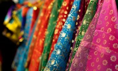 Close up of colourful scarves in a souq