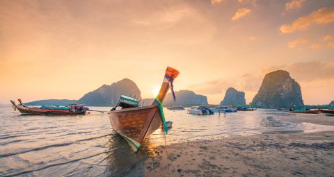 Beautiful sunset at tropical beach in asia thailand