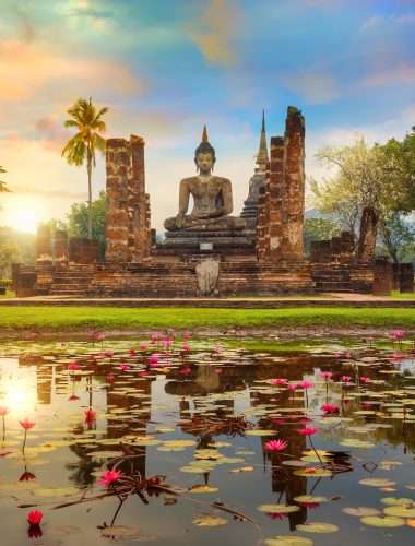 Wat Mahathat Temple in the precinct of Sukhothai Historical Park, a UNESCO World Heritage Site in Thailand