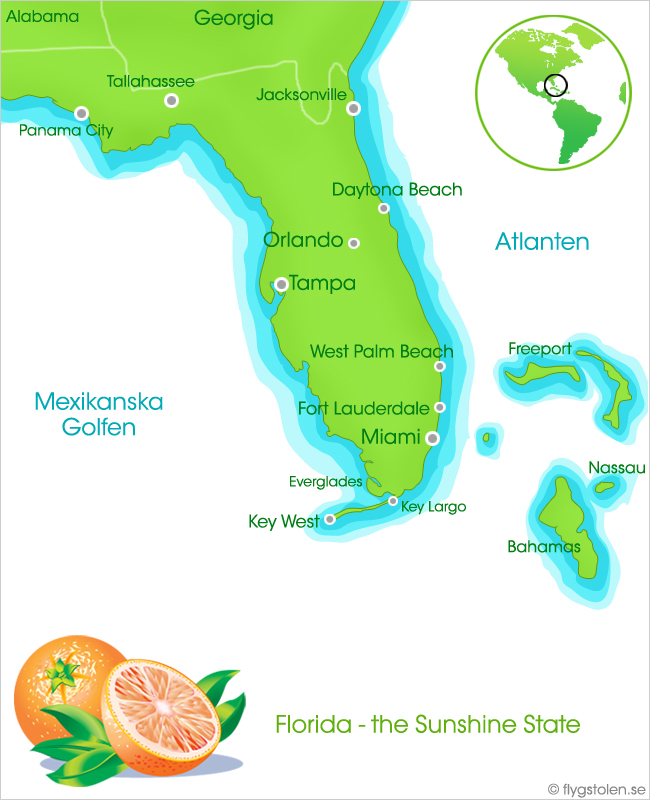 Karta över Florida USA - boka med flygstolen.se