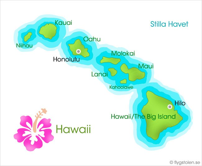Karta över Hawaii - res med Flygstolen