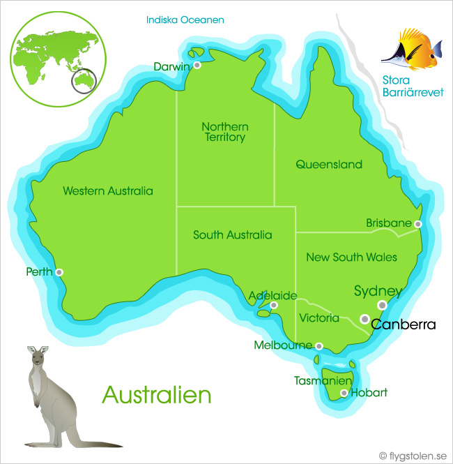 Karta över Australien - boka med flygstolen.se