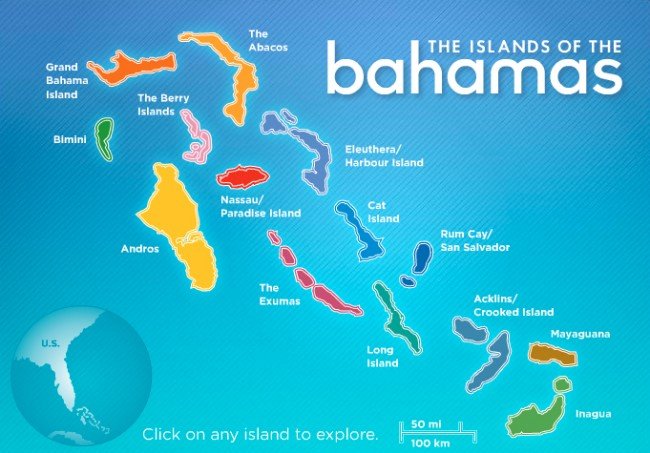 Karta över Bahamas - boka hos flygstolen.se