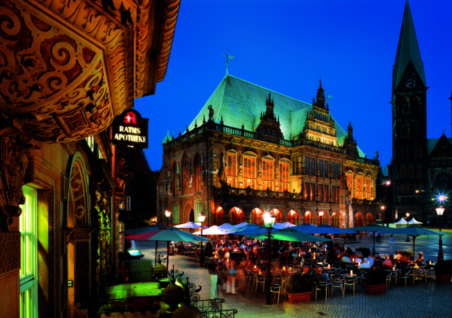 En kvällsbild från staden Bremen