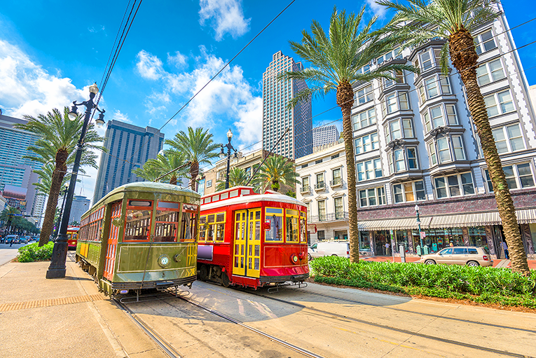 Bild på spårvagnar i New Orleans, USA